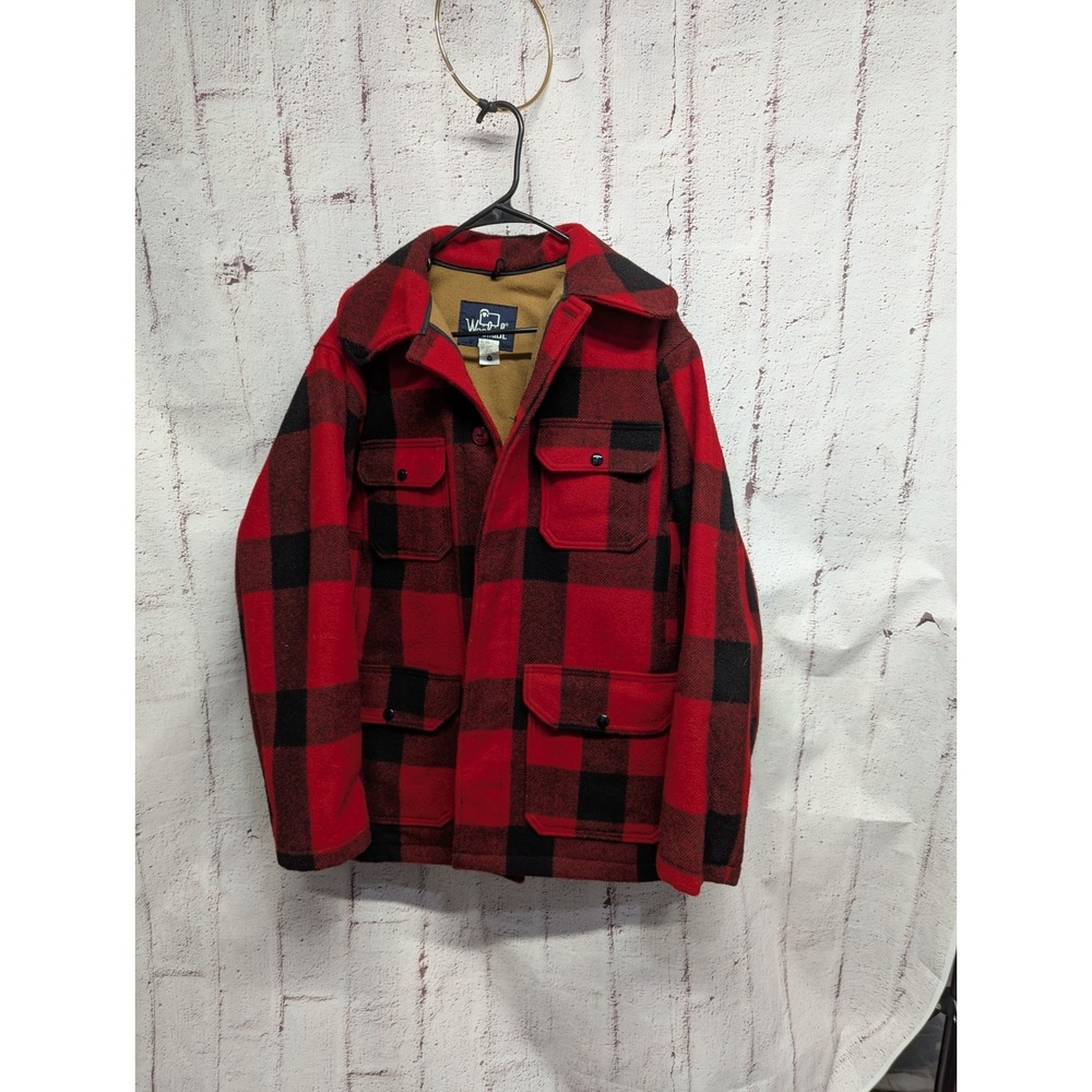 Woolrich 505 Mens 42 Red Buffalo Plaid Wool Mackinaw Bomber Jacket‎ Made USA